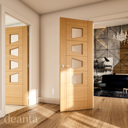 Seville Prefinished Oak Glazed 4 Lite Slanted FSC Internal Door