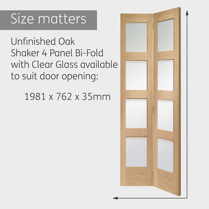 Shaker 4 Panel Bi-Fold Internal Oak Door with Clear Glass