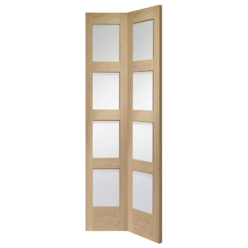 Shaker 4 Panel Bi-Fold Internal Oak Door with Clear Glass