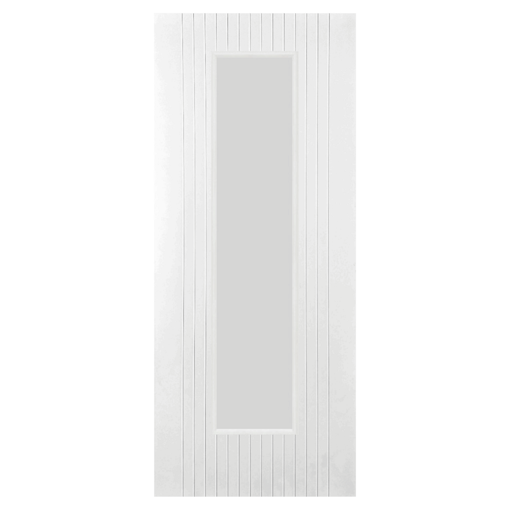 Athena white primed Modern V groove 1 Light Glazed internal door PM Mendes