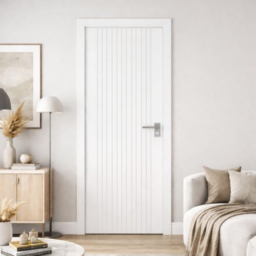 Athena white primed Modern V groove internal door PM Mendes