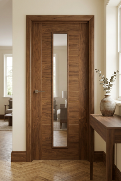 Seville walnut glazed door in a warm British townhouse hallway